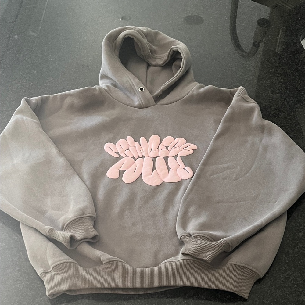 Princess Polly women’s size 2 Gray Hoodie Sweatshirt with Pink Graphic